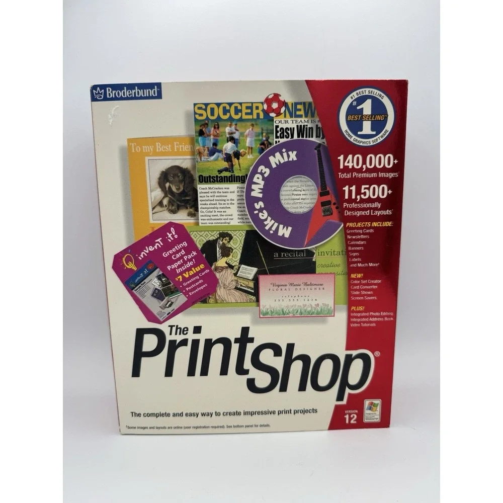 Vintage Broderbund The Print Shop Ver.12 2001  Software For Windows XP Sealed